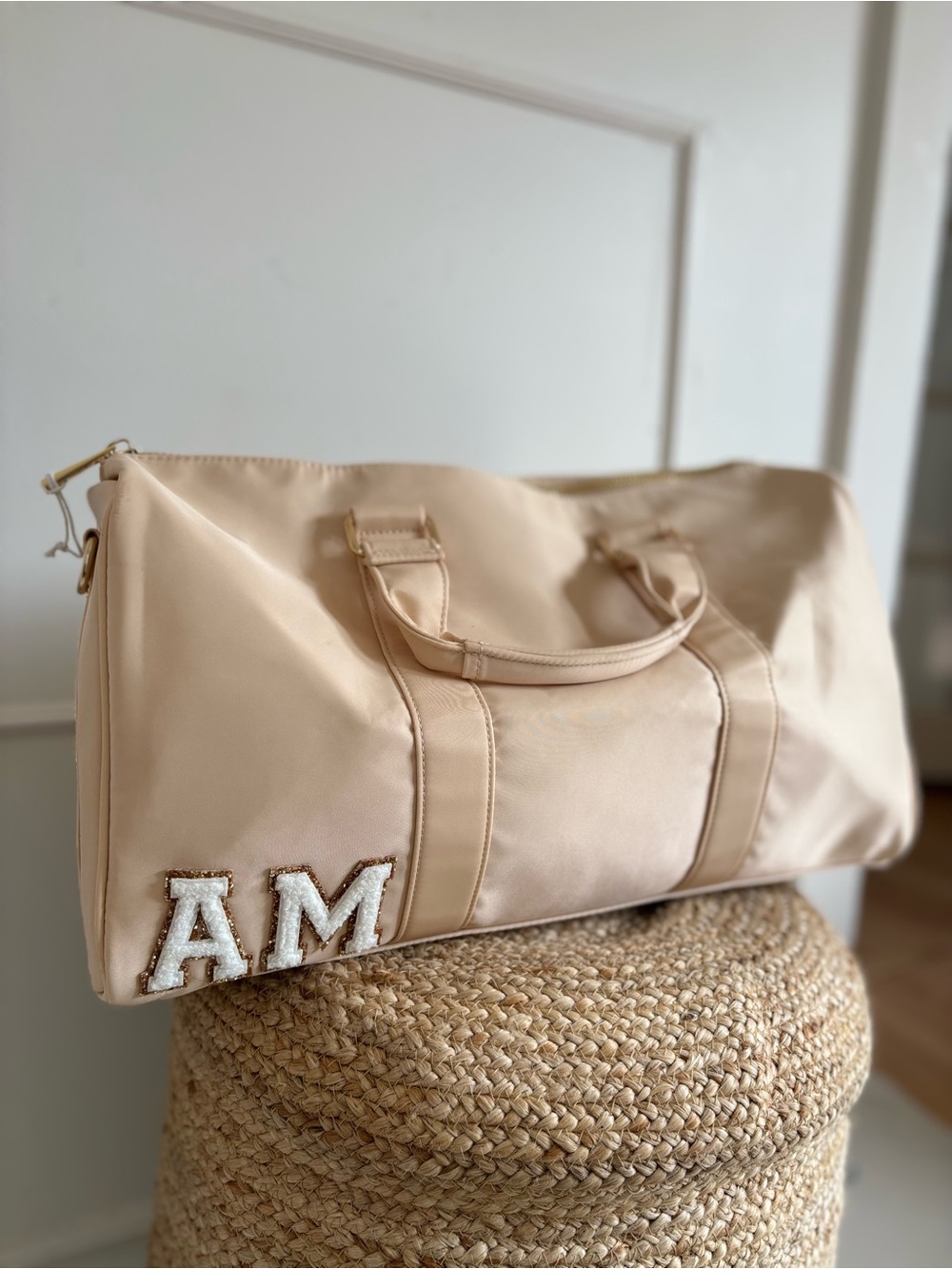 Stoney Clover Lane Beige Travel Duffel Bag with AM Patch
